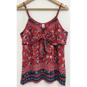 No Boundaries Floral Tank Top Tie Babydoll Cottagecore Boho Y2K Red Blue Women L